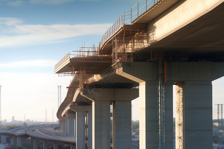 城市中建设中的高架桥高清图片