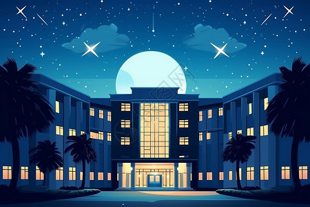 大厦夜夜空下的建筑插画