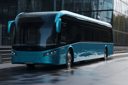 大巴士新能源电车行驶在街道上设计图片