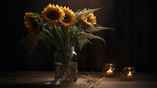 插在花瓶里的向日葵图片