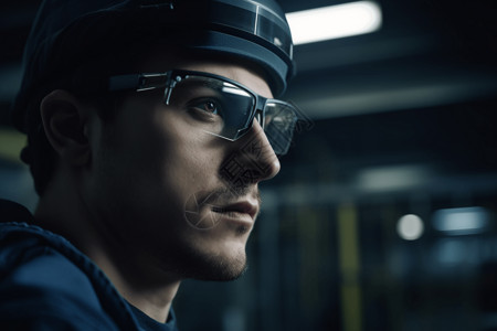 男人佩戴科技感AR眼镜背景图片