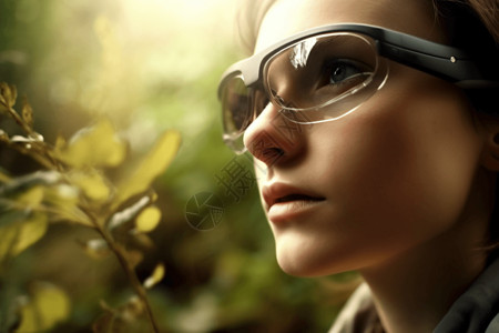 AI眼镜女人戴科技感AR眼镜设计图片