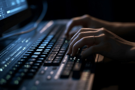 计算机编程黑客在电脑前打键盘设计图片
