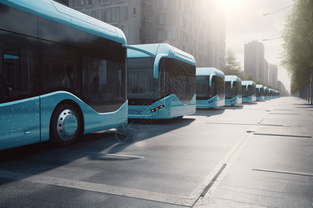 大巴客车城市街道上的新能源汽车设计图片