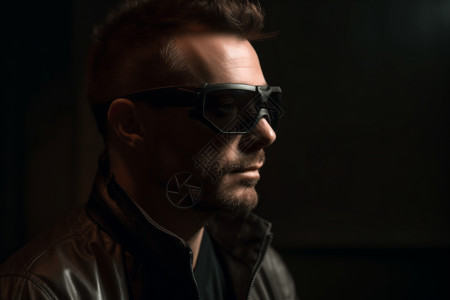 戴现代化VR眼镜的男人图片