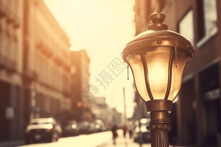复古街道上的路灯背景图片