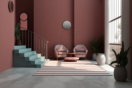 客厅背景粉色客厅里的粉色沙发设计图片