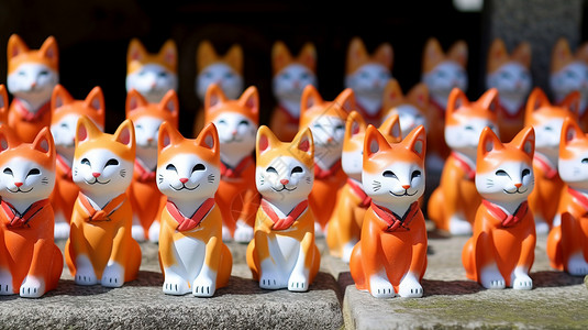 亮橙色的小狐狸憨憨的狐狸雕像背景