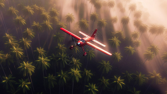 棕榈树林树林上的飞机插画