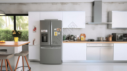 现代灶台带冰箱的现代厨房设计图片