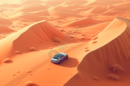 在沙漠中行驶的汽车图片