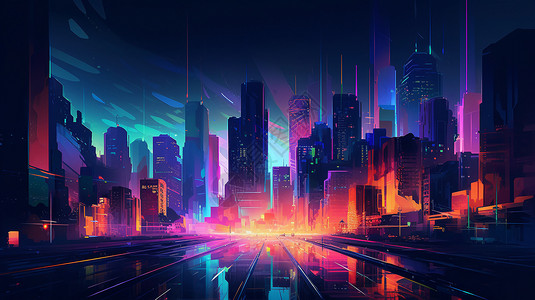科技活力夜间的城市插画