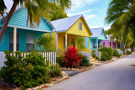 农村多彩颜色的房屋高清图片