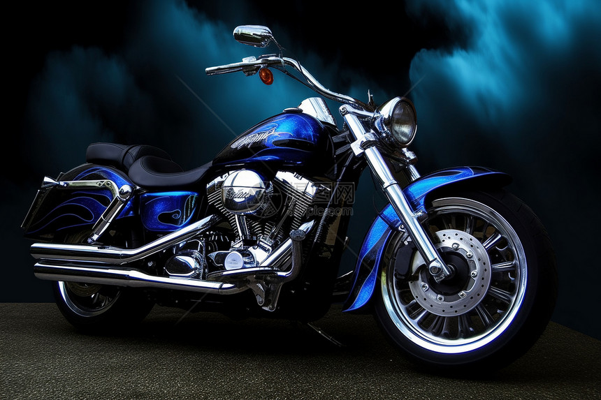 蓝色的摩托车图片
