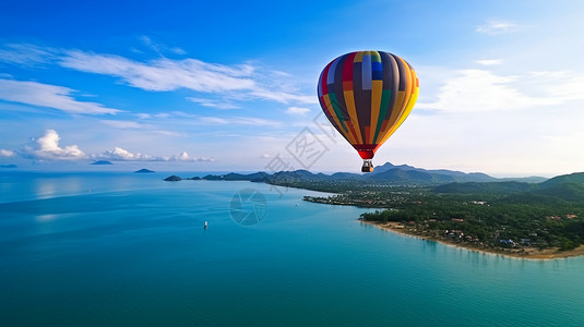 空中岛屿空中的热气球背景