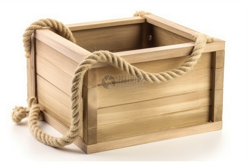 带绳子的木制箱子图片