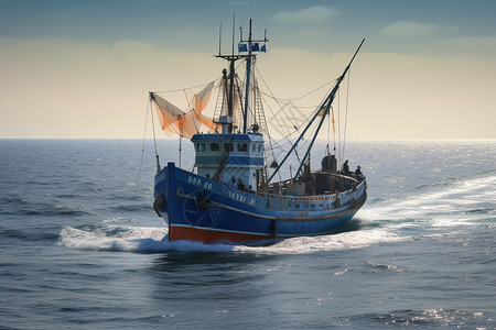 大型渔船在海上航行图片