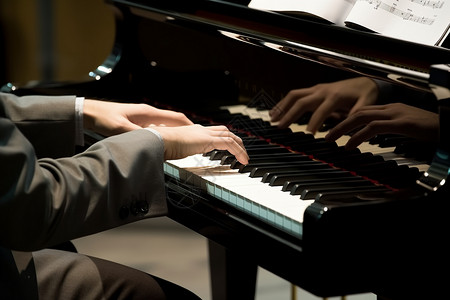 钢琴考级弹奏钢琴的男性手特写背景图片