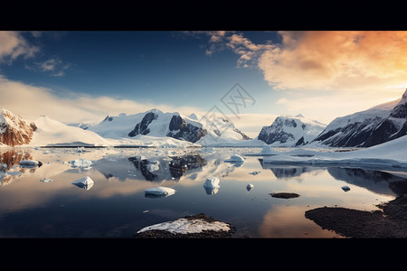 日落下美丽的南极洲的风景高清图片