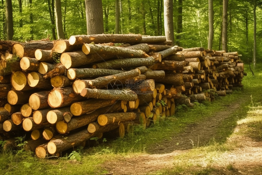 夏天森林里的木头堆图片
