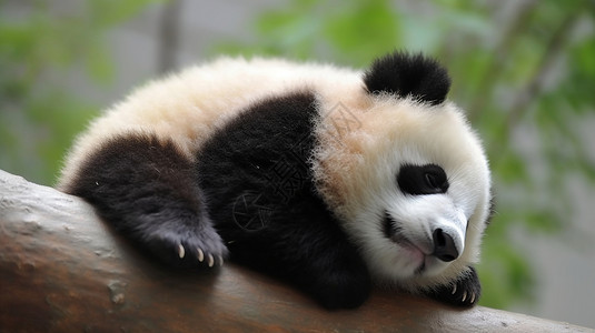 在树干上睡觉的熊猫图片