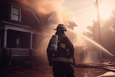 一名消防员灭火背景图片