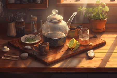 王老吉凉茶桌子上的一壶凉茶插画