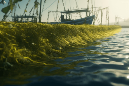 海带培育海藻悬挂在水中设计图片