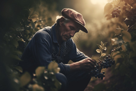 外国工作农民收获蓝莓设计图片