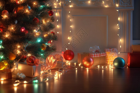 彩灯树美丽的圣诞灯花环设计图片