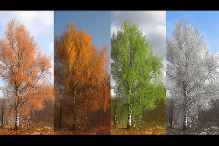 四季字体夏一年四季的白桦树设计图片