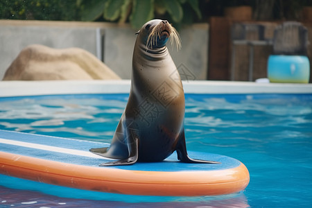 海狮在游泳池表演图片