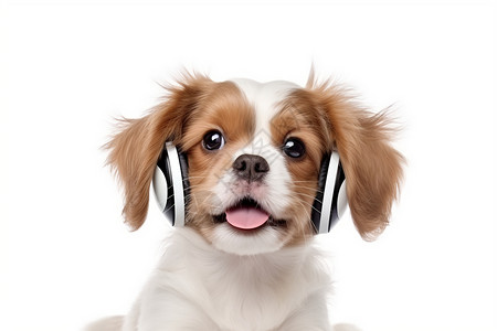 带无线耳机的可爱小狗图片