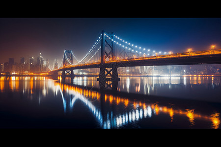 夜晚中的城市大桥图片