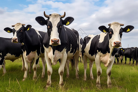 牧场中的荷斯坦奶牛高清图片