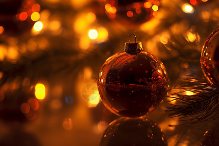 暖光下的圣诞装饰球背景图片