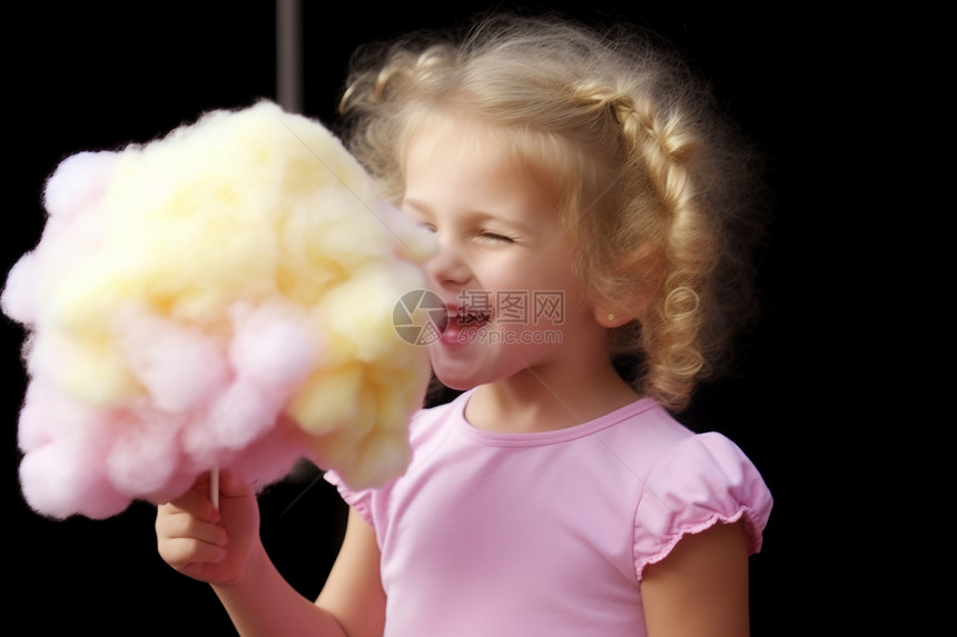 可爱小女孩拿着棉花糖图片图片