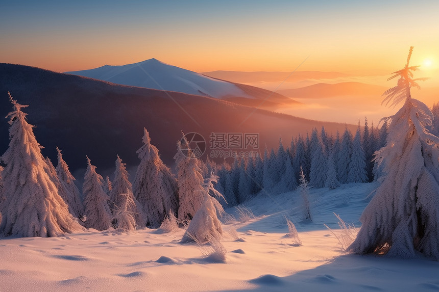 日出美丽的喀尔巴阡山脉图片