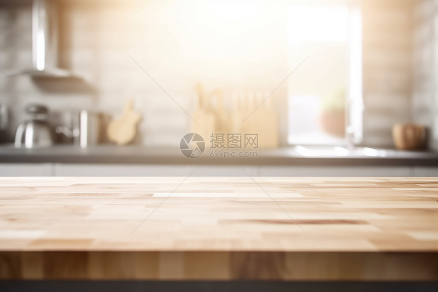 木制台面的厨房图片