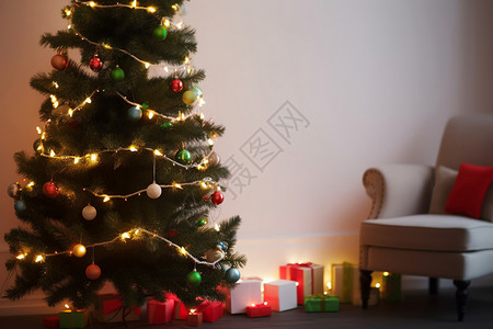 圣诞树花环灯背景图片
