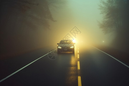 高速路况汽车在浓雾中驾驶设计图片