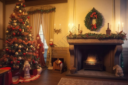 欧式壁炉纸圣诞节室内氛围背景