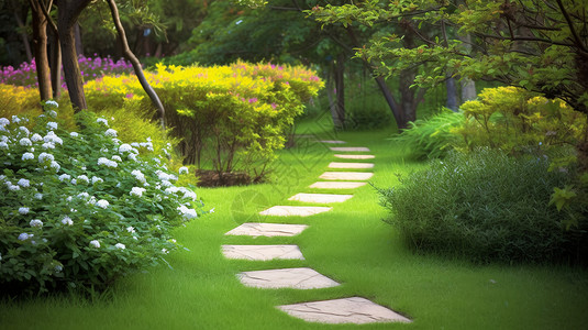 草坪设计素材庭院花卉花园设计背景