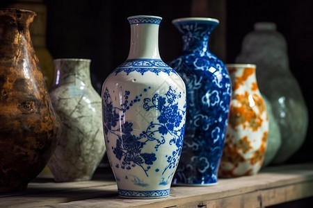 蓝色花瓶彩色瓷瓶背景