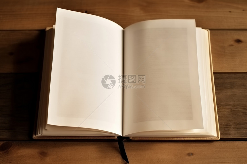 木板上的一本空白的书图片