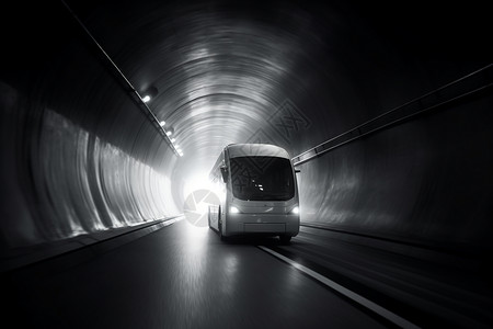 公交车场景电池巴士驶过隧道的场景背景