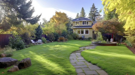 私家庭院草坪设计背景图片