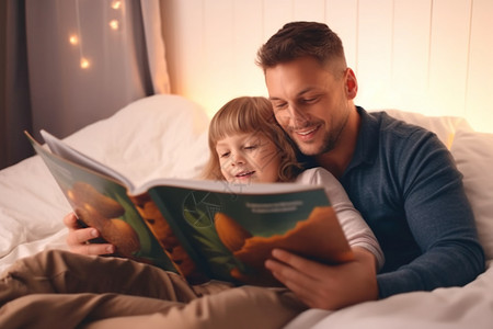 父亲给女儿读睡前故事图片