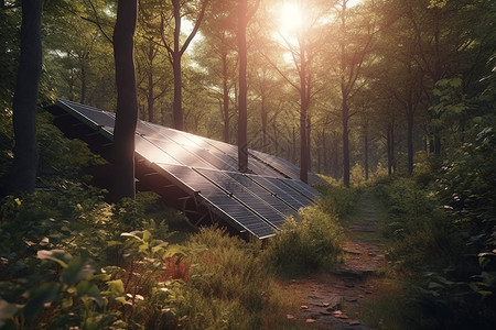 生态友好型森林里的太阳能板背景