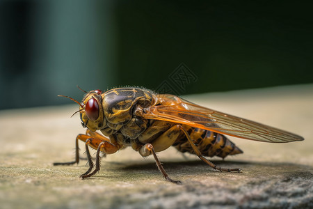 夏天蝉侧面图栖息在混凝土地板上的蝉背景